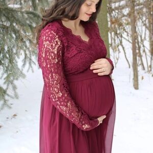 Awaken My Love Burgundy Long Sleeve Lace Maxi Dress